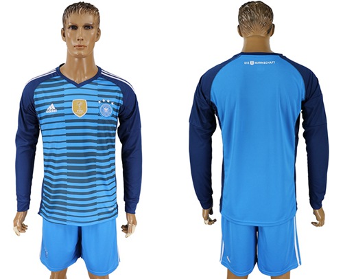 Germany Blank Blue Goalkeeper Long Sleeves Soccer Country Jersey - Click Image to Close